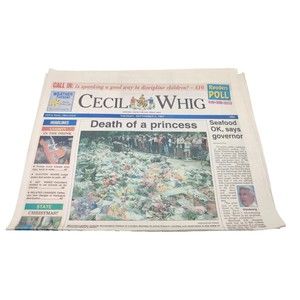 Vintage Tuesday September 2nd 1997 Newspaper Death Of Diana CECIL WHIG Maryland